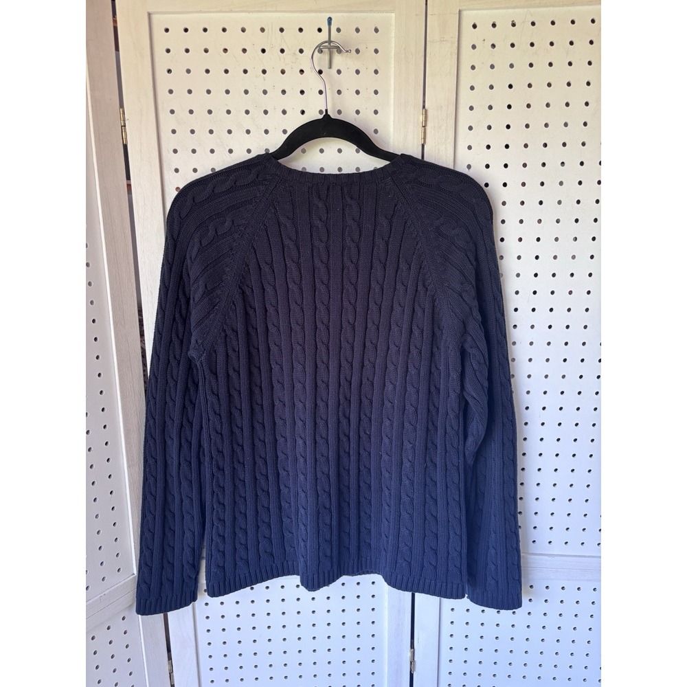 L.L.Bean Women's M Reg Navy Blue Cotton Cable Knit Cardigan Sweater Button - Picture 5 of 5